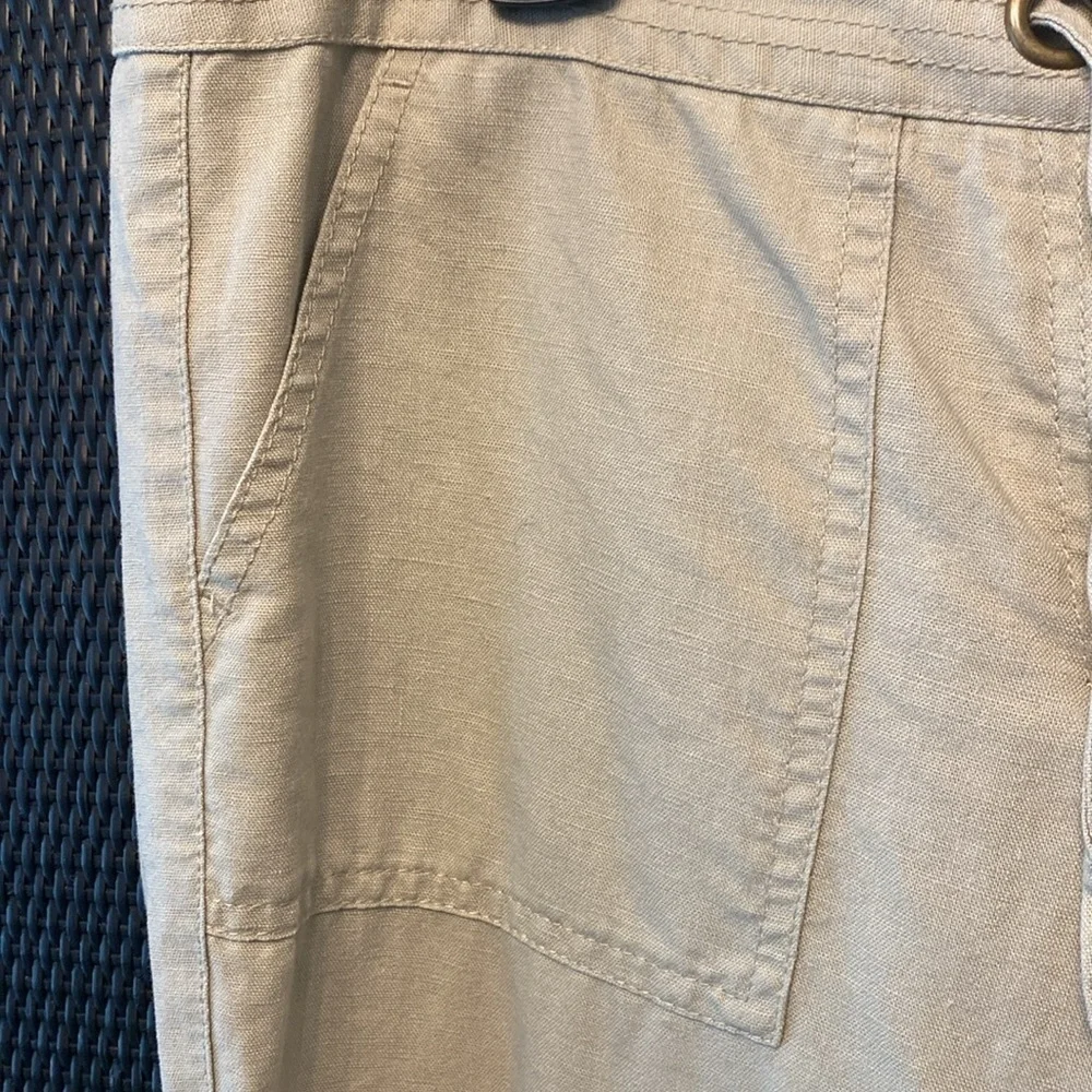 J Crew City Fit Cargo Pants Linen Cotton Draw String Pocket Flat Front Khaki 10